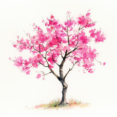Watercolor Vibrant Pink Flowering Cherry Illustration
