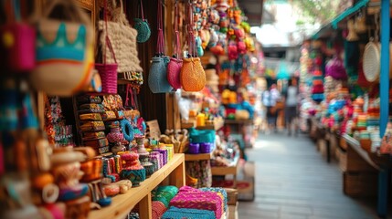 Vibrant Street Market with Handmade Goods