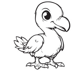 Hand drawn vector illustration of a bird, Cute baby cartoon bird icon
