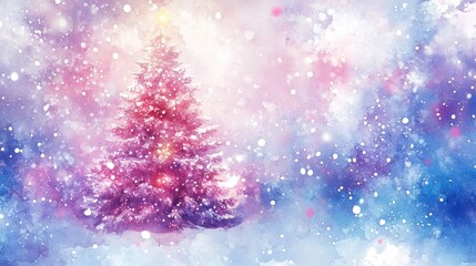 Watercolor artwork depicting joyful celebrations for the New Year and Christmas featuring a Christmas tree