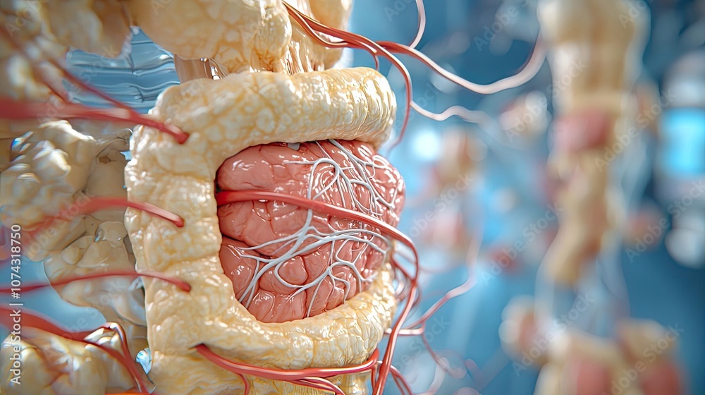 Poster Close-up of human anatomy showing spinal cord and nerve structures.