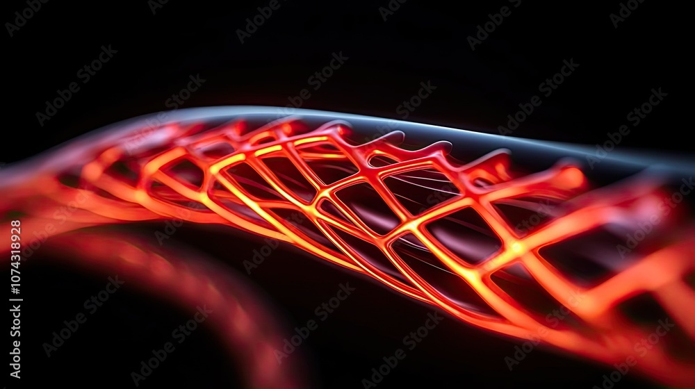 Poster abstract red neon wireframe design on a black background.