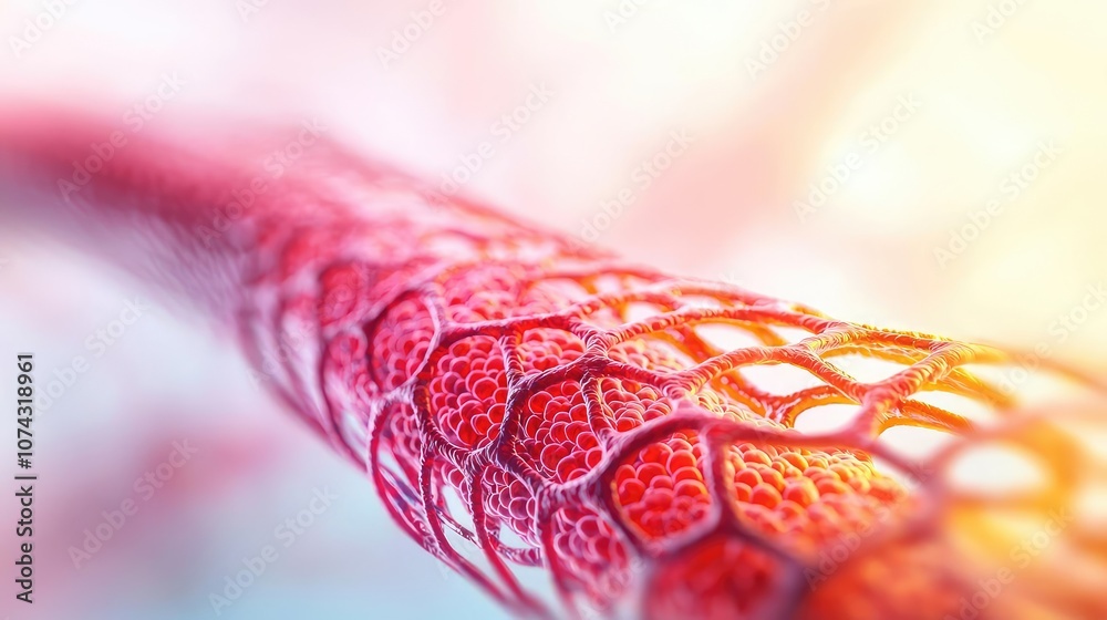 Poster close-up of vibrant red cellular structure on a white isolated background.
