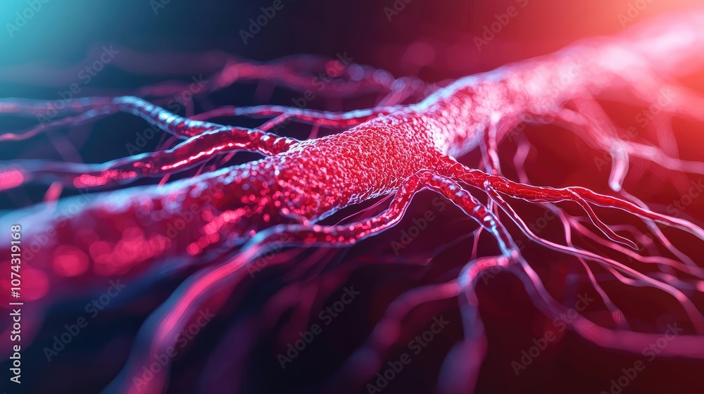 Poster detailed microscopic view of colorful neuron structure with vibrant colors.