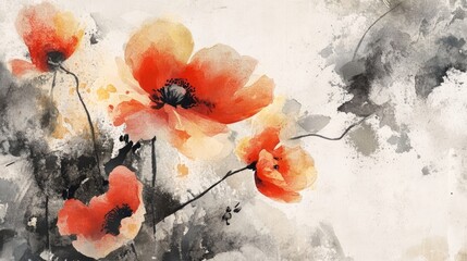 Abstract watercolor depiction of poppy flowers
