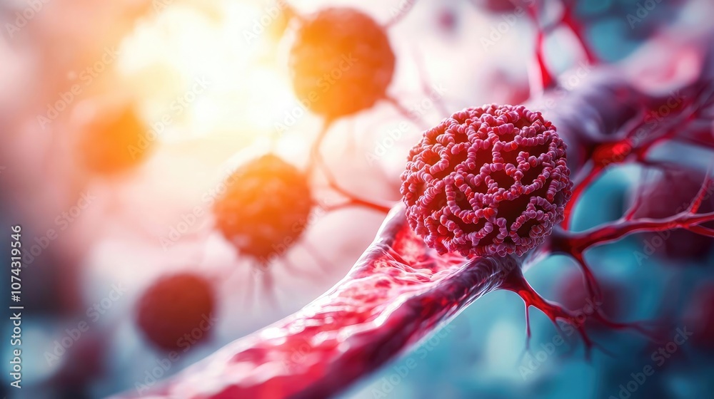 Poster Close-up view of vibrant cells with intricate structures in a biological setting.
