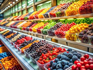 Obraz premium Fresh Berries Displayed in Modern Store Interior for Architectural Photography