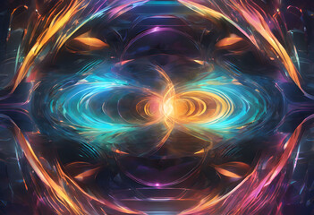 Obraz premium Abstract digital artwork with vibrant swirling colors and light effects. An artistic hologram of an abstract design concept, featuring evolving shapes and light effects in a visually stunning display.