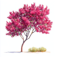 Fototapeta premium Watercolor Vibrant Pink Mesquite Tree Illustration