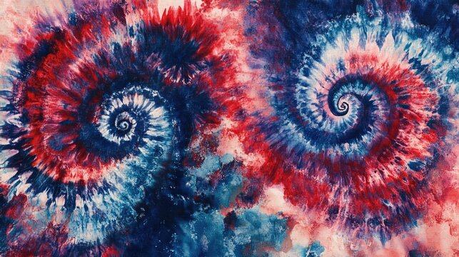 Hippie Batik Vibrant Swatch with Red and Indigo Tie Dye Swirl Boho Dyed Apparel Reggae Inspired Watercolor Effect Tie Dye Spiral Design Psychedelic Swirl Fabric