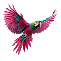 Obraz premium A photostock of a colorful parrot in flight, isolated on white background, High Quality