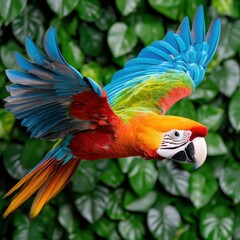 Obraz premium A photostock of a colorful parrot in flight, isolated on white background, High Quality