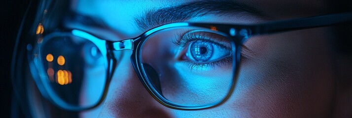 Close-up of a person's eyes looking at a computer screen.
