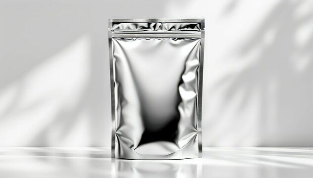 Shiny Simplicity: Metallic Silver Stand-Up Pouch Mockup