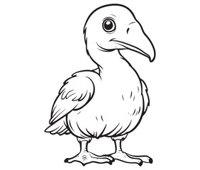 Hand drawn vector illustration of a bird, Cute baby cartoon bird icon