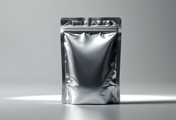 Shiny Simplicity: Metallic Silver Stand-Up Pouch Mockup