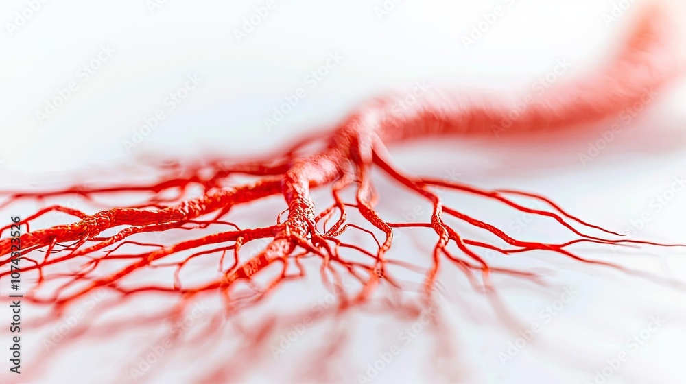Poster abstract close-up of a red root system on a white isolated background.