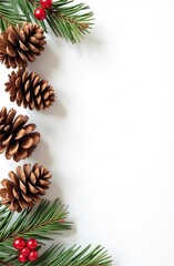 set of Christmas icons pine cones, and festive decorations  on a white background 