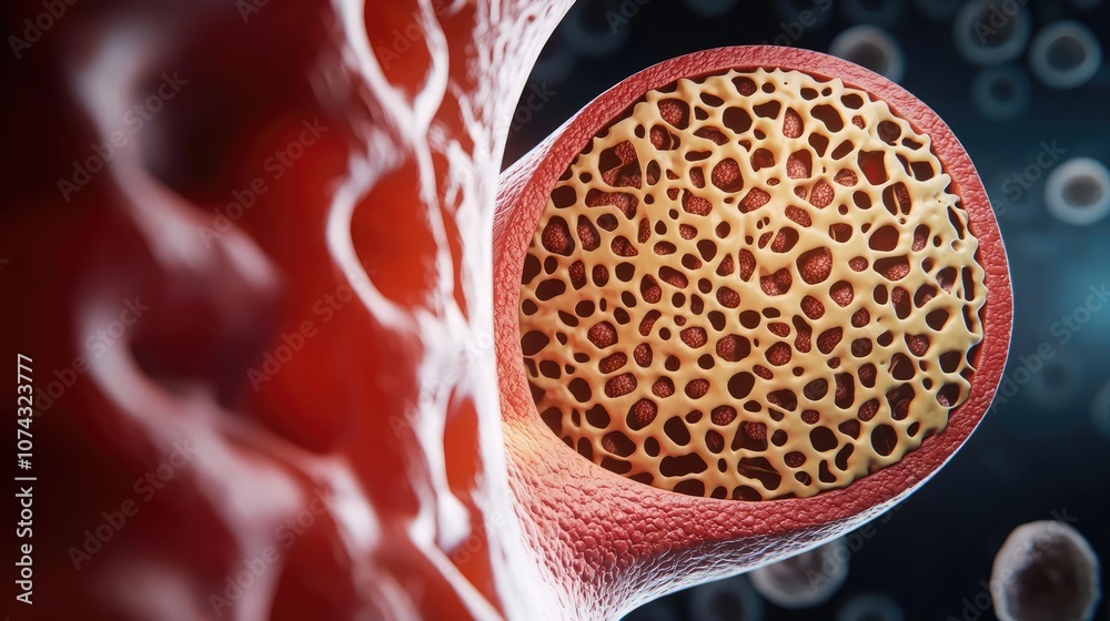Poster Close-up of human bone structure with intricate details on a dark background.
