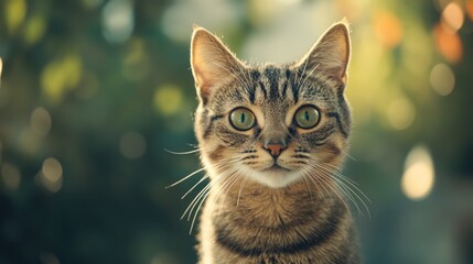 Obraz premium Cat gazing directly at the camera with an animal themed background designed for banner use with ample copy space