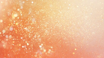 Soft peach gradient background featuring shimmering golden glitter Textured backdrop combines pink orange and coral hues providing ample copy space