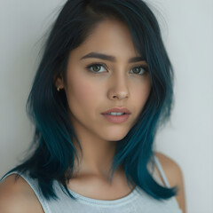 Fototapeta premium Una bella joven mexicana con pelo con las puntas azules