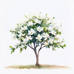 Fototapeta premium Watercolor Gentle White Magnolia Tree Illustration