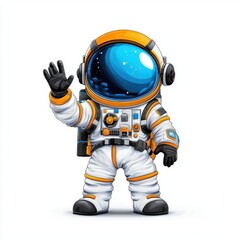 A photostock of an astronaut waving, isolated on white background, High Quality