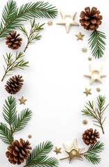 Fototapeta premium set of Christmas icons pine cones, and festive decorations on a white background 