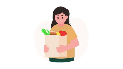 Flat Illustration Woman Shopping Vegetables Animation