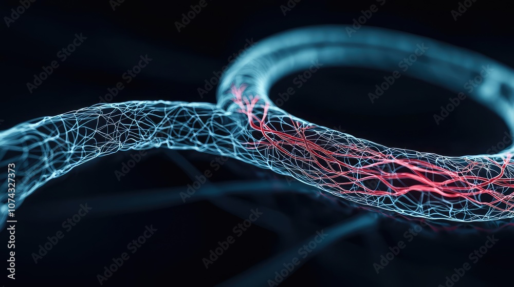 Poster Abstract digital illustration of a glowing neural network connection.