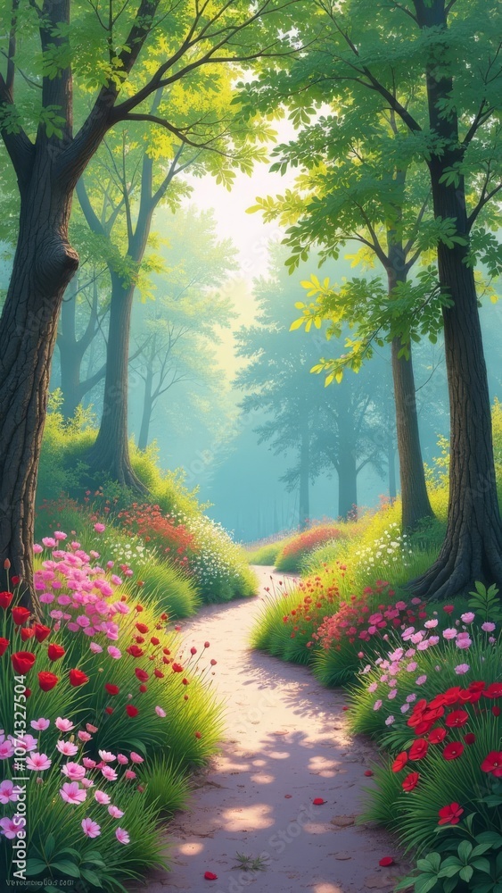 Poster a beautiful landscape with a path leading to a tree
