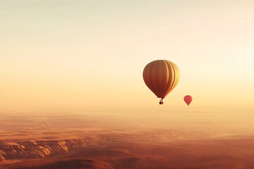 Hot Air Balloons Soaring Over a Desert Landscape at Sunrise