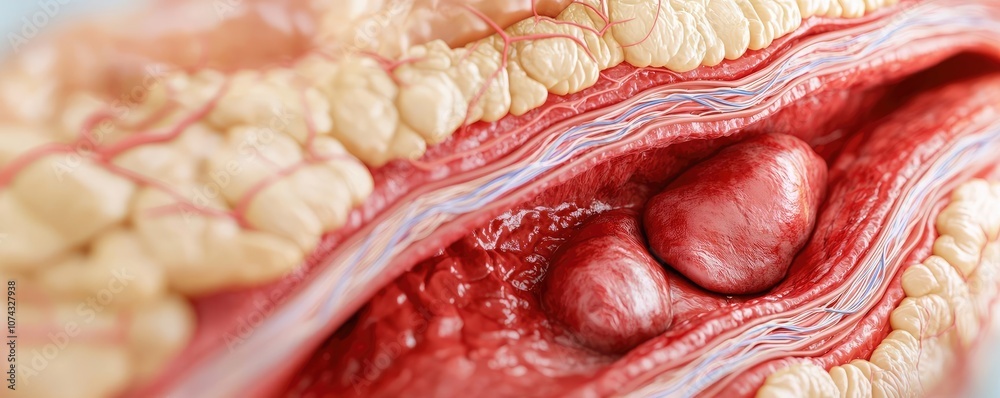 Poster close-up view of human tissue showcasing fat layers and structures.