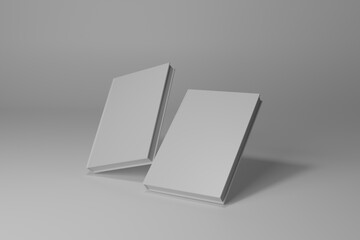 two blank white book on white background, 3d rendering	