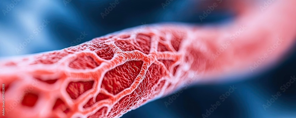 Poster close-up view of a vibrant, textured biological structure on a vivid background.