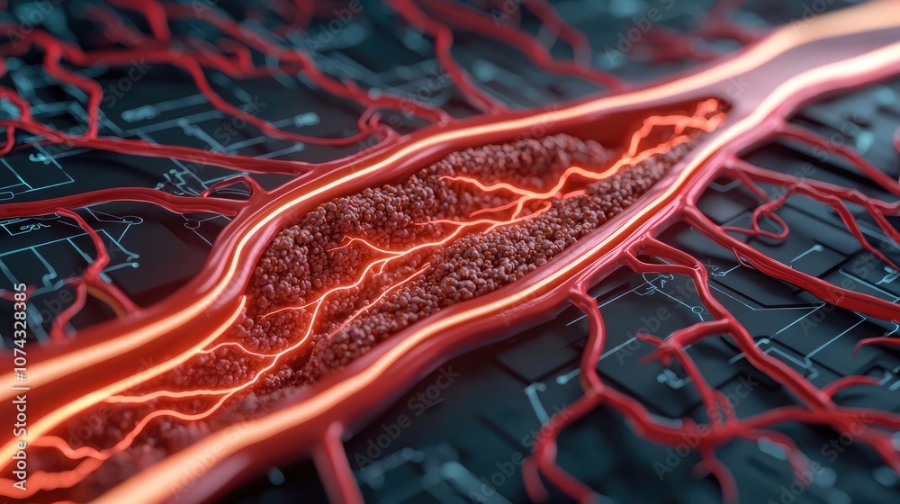 Poster abstract glowing neural network with electric impulses on a dark background.