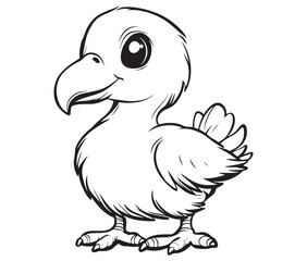 Hand drawn vector illustration of a bird, Cute baby cartoon bird icon