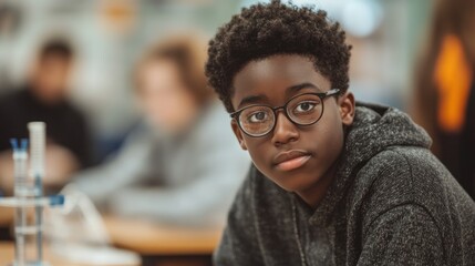 Obraz premium Portrait of a Young Student in a Classroom