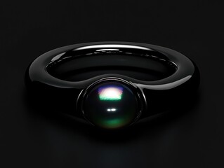 Black ring with rainbow stone