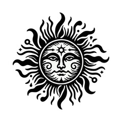 Obraz premium old sun icon silhouette black white