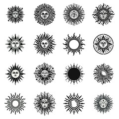 old sun icon silhouette black white