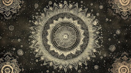 Hand-drawn background with intricate mandala patterns in black on a pastel backdrop, providing a calming and detailed aesthetic
