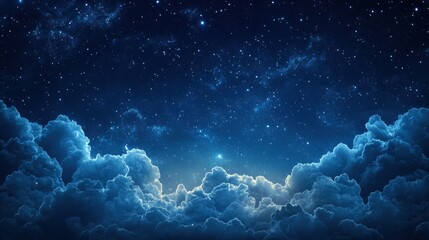 Hand-drawn background with sketchy clouds and stars on a midnight blue background, creating a dreamy, storybook effect