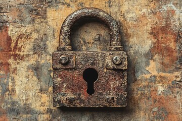Close-up of a Rusty Padlock on a Weathered Wall