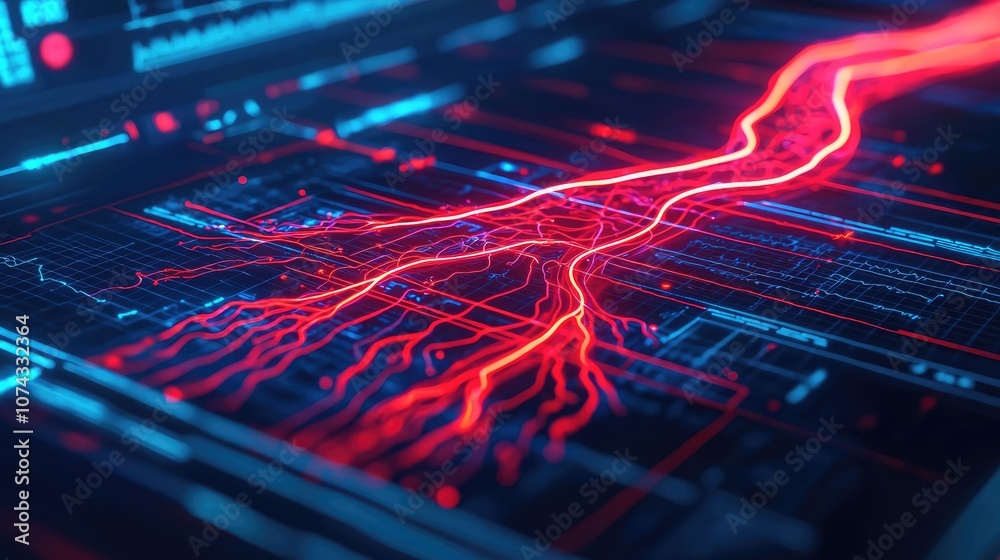 Poster Abstract digital lines representing data flow on a circuit board.