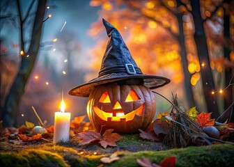 Halloween Pumpkin with Hat: Spooky Seasonal Decor for Autumn Celebrations