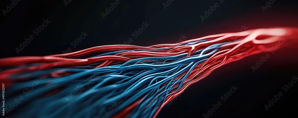 Aufkleber abstract representation of flowing energy with red and blue lines on black background.