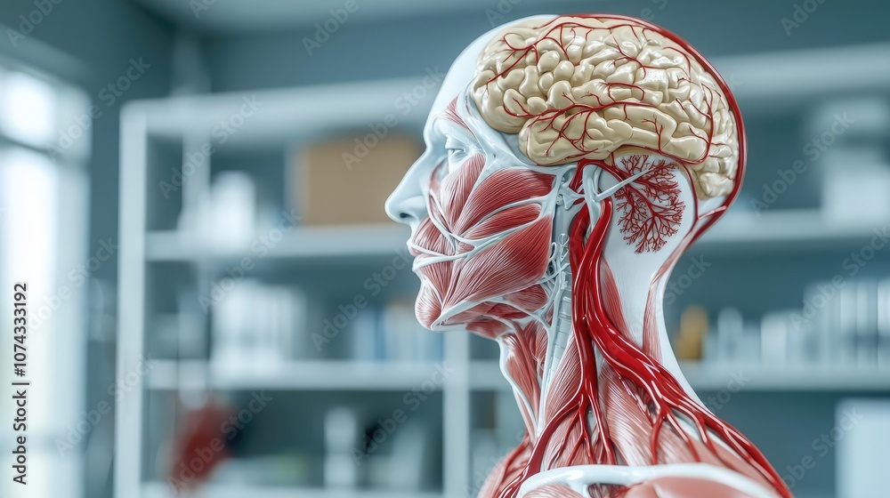 Poster human anatomy model displaying detailed nervous and circulatory systems.