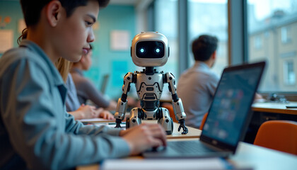 Boy with Robot and Laptop
